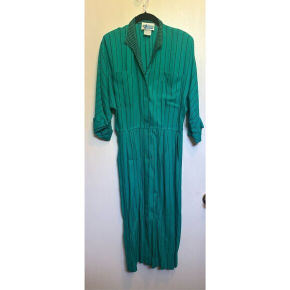 Vintage Ilse M 1980’s teal green button down midi dress size 6/8 - Picture 1 of 16